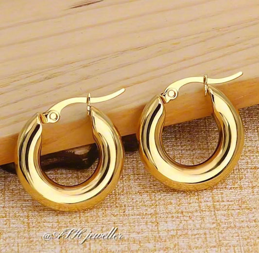 "Dainty Round Earrings – Gold Plated Stainless Steel Design"