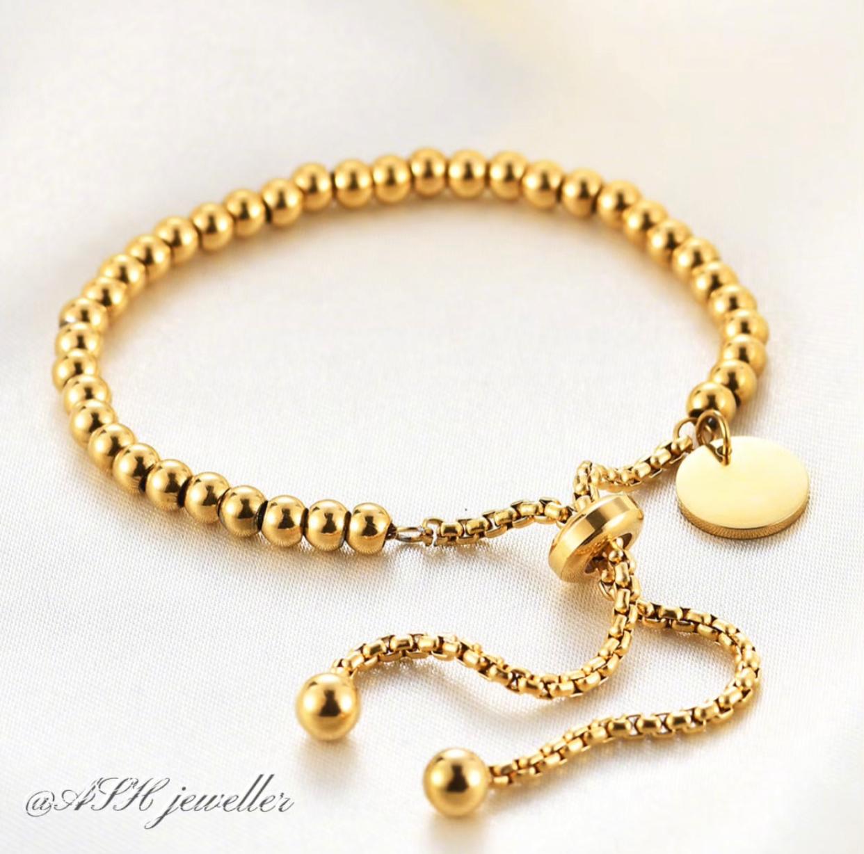 "Modern Beaded Bracelet sleek adjustable - 18K Gold Plated Titanium Steel, Adjustable Design"